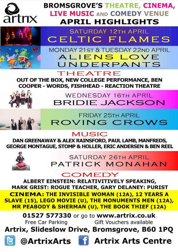 Here's some goodies coming up in April @ArtrixArts #worcestershirehour http://t.co/Ra18PwNJTT - embedded image
