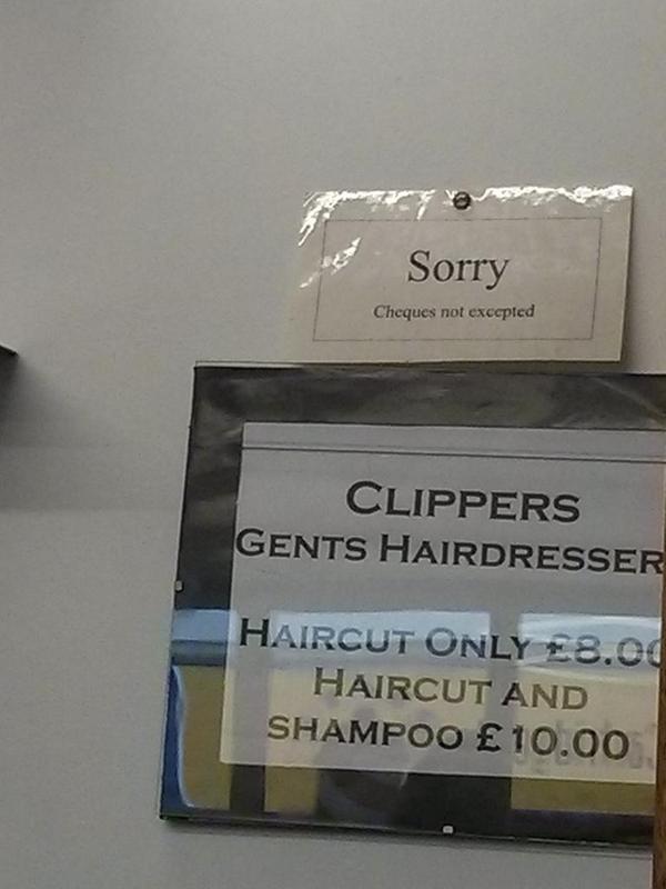 "Cheques not excepted" (seen in hairdressers ...) #fail #grammar  - embedded image 