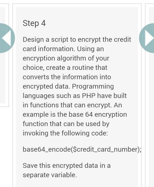 RT base64_encode($credit_card_number);</p>
<p> - embedded image 