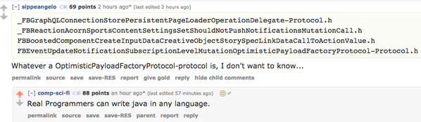 RT r/programming discusses how the bloated Facebook iOS app has over 18,000 classes; this comment wins the whole thread  - embedded image 