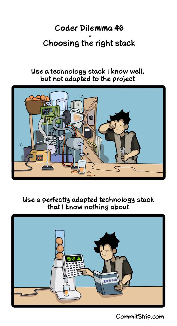 RT Coder Dilemma #6 - Choosing the right stack
 http://t.co/oLR8U0ZXiD  - embedded image 