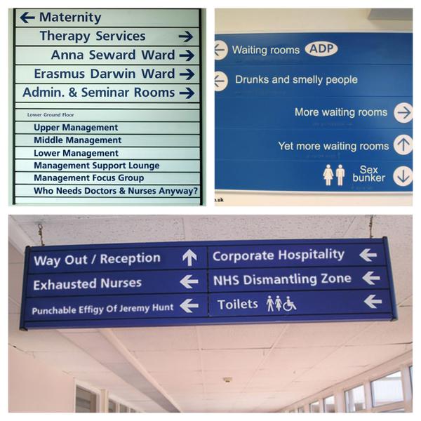 RT Rogue signs springing up in #NHS trusts as disgruntled staff show frustration @Thejournalofmed http://t.co/ybGeIb3JyW  - embedded image 