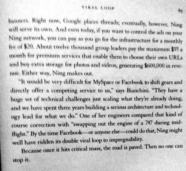 RT "It would be very difficult for MySpace or Facebook to compete with us" -Ning Founder  - embedded image 