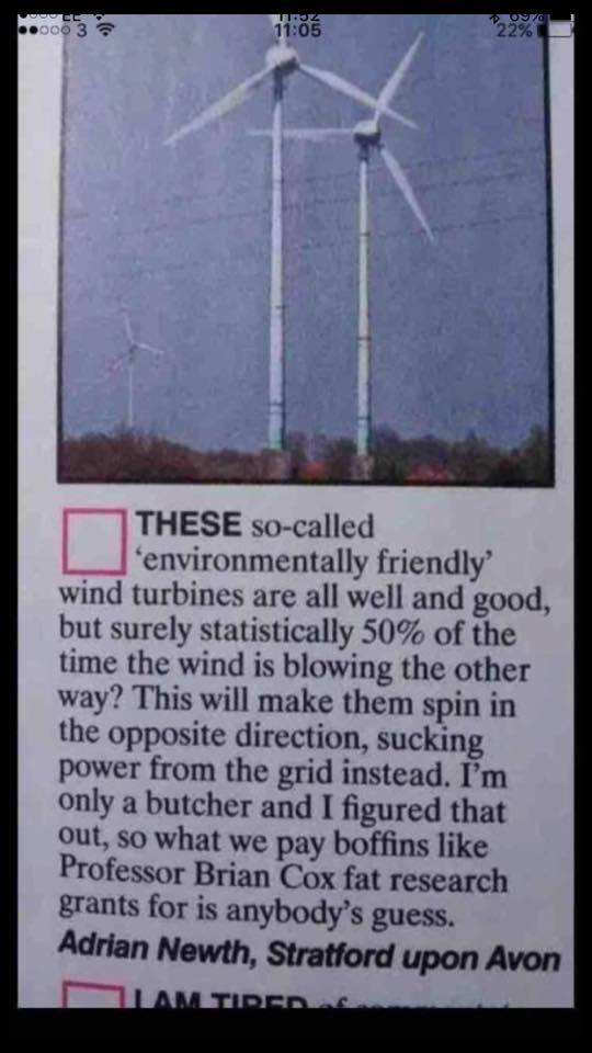 RT @bobbyllew I think this guy has found an issue with wind turbines. ;)  - embedded image 