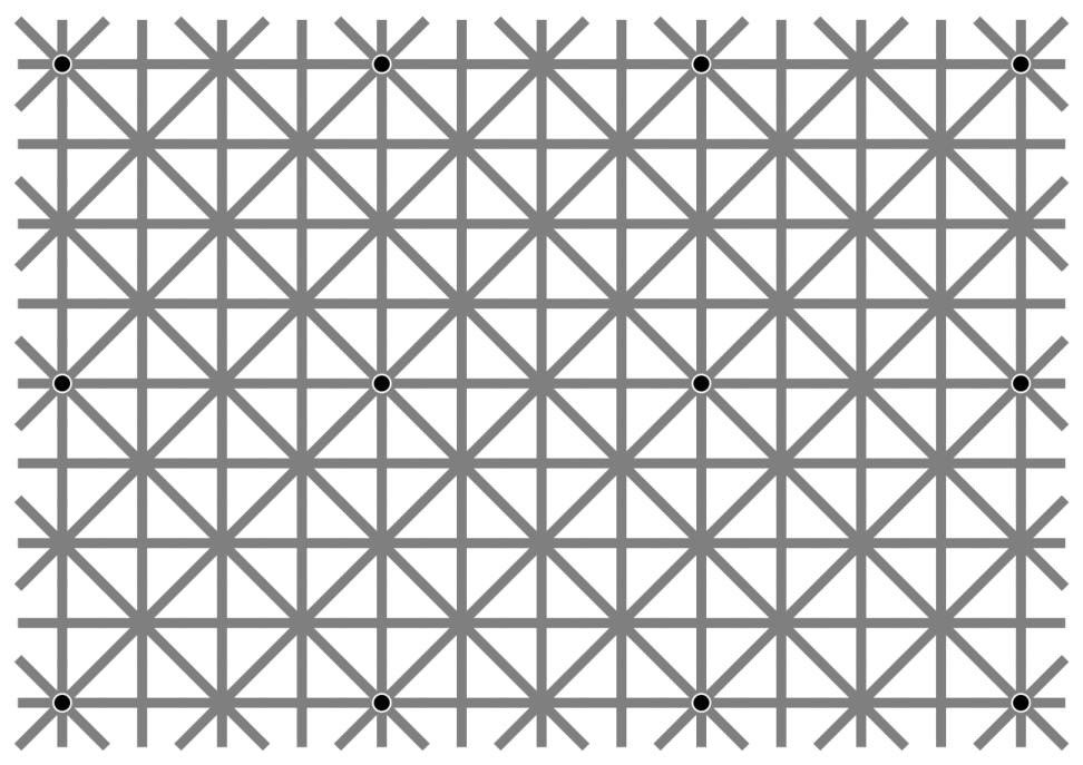 RT There are twelve black dots at the intersections in this image. Your brain won’t let you see them all at once.  - embedded image 