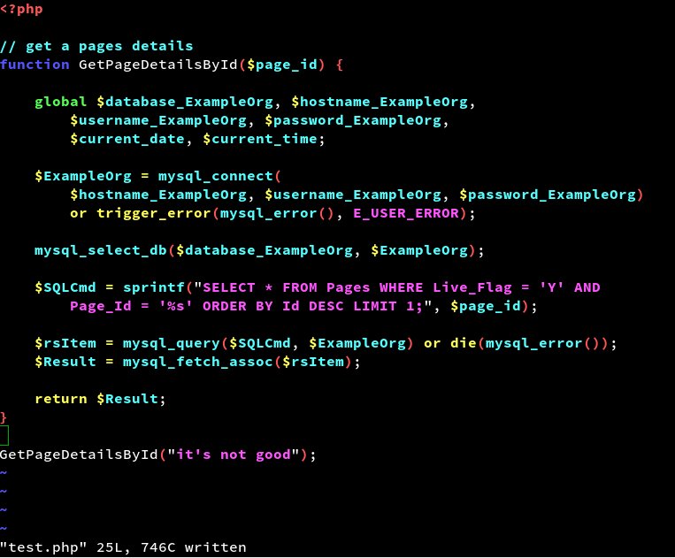 This is an example of legacy insecure PHP code.  - embedded image 