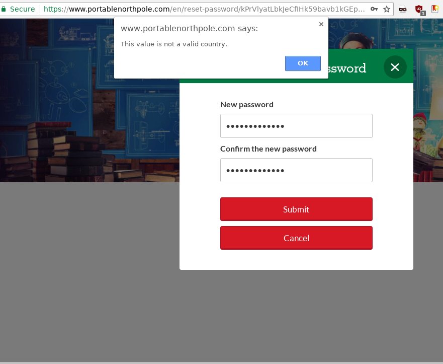 Hey @pnpsanta could you please fix your password reset form? (Invalid country?! ?) #fail  - embedded image 