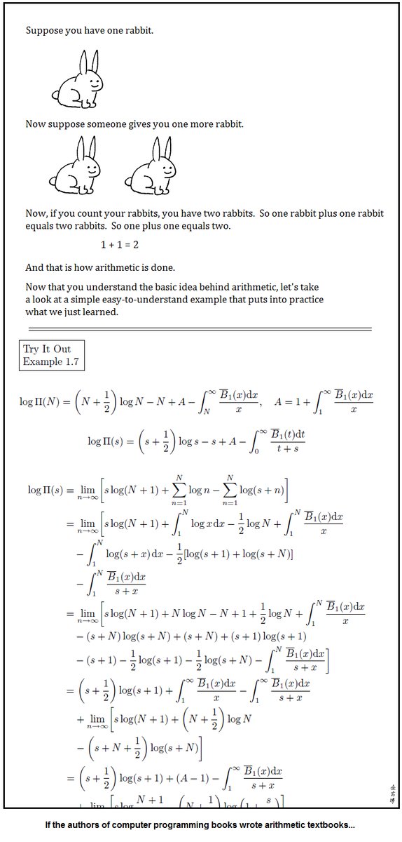 RT "If authors of programming books wrote arithmetic books" (unsure of origin, fw'd by friend)  - embedded image 
