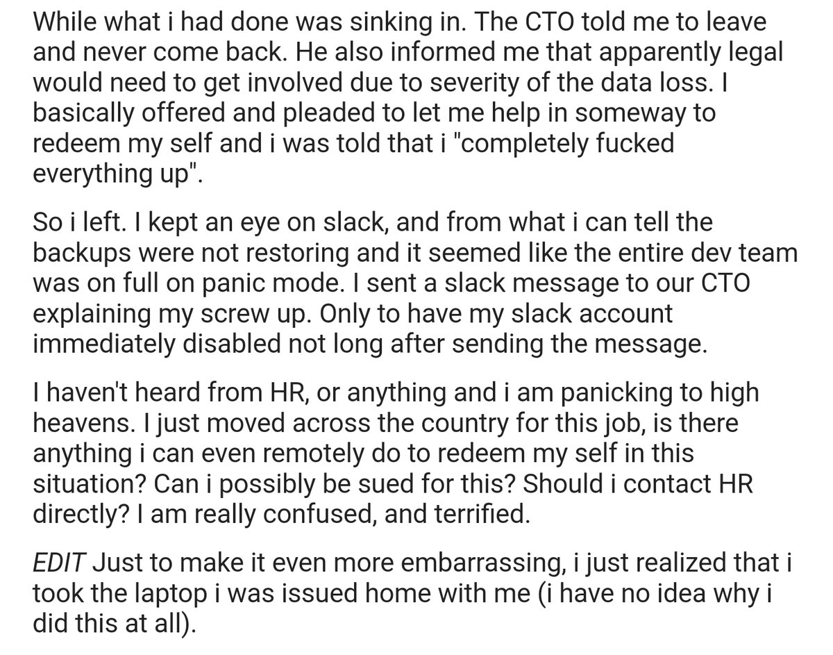 RT If a junior developer accidentally destroys production on their first day, it's *your company's* fault, not theirs.  - embedded image 2