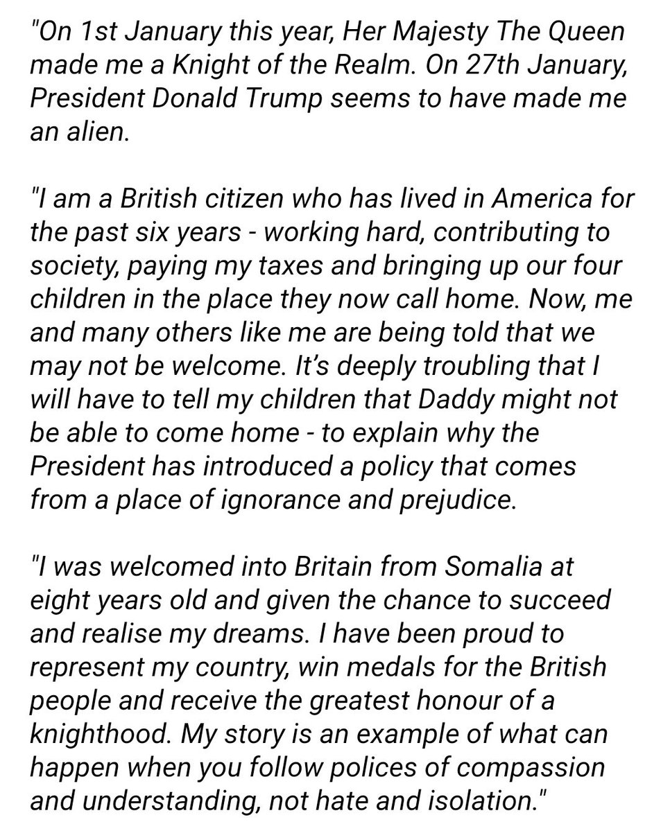 RT Statement from Sir Mo Farah on #MuslimBan  - embedded image 