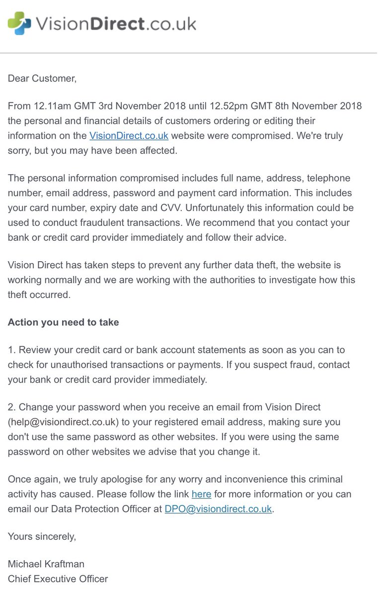 RT Data breach at @Visiondirect_UK including complete card numbers, expiry and CVV   - embedded image 