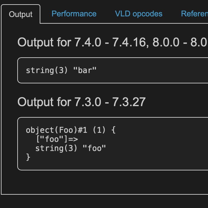 RT This change between PHP 7.3 and 7.4 surprised me. https://t.co/vBabgG9fmr  - embedded image 2